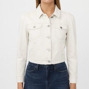 Paige Denim Puff Sleeve White Soft Denim Jean Jacket Cropped‎ Women's Sz XS